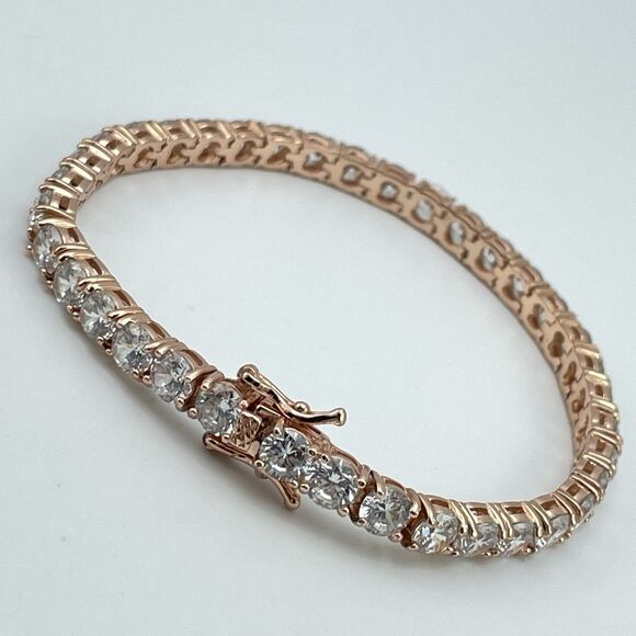 Stunning JCM Gold Plated Cubic Zirconia Tennis Bracelet Elegant Beautiful 7" - Picture 1 of 8